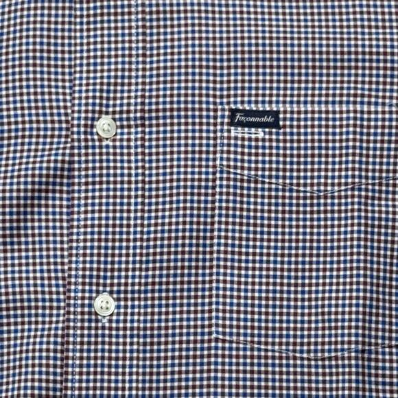 Faconnable Mens Button Down Red White Blue Check Plaid Short Sleeve Shirt Medium - Picture 4 of 9